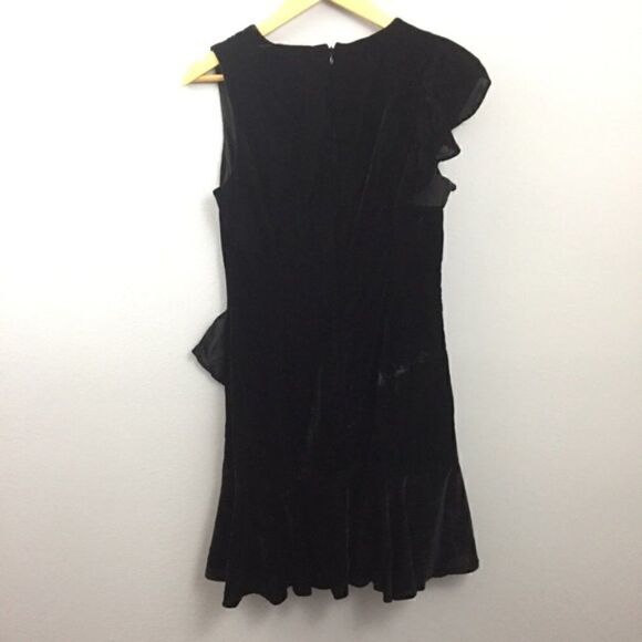 Scripted Black Velvet Ruffle Asymmetrical Dress - Picture 3 of 7